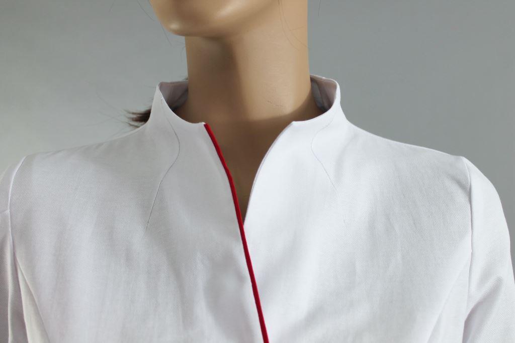 R24.01 Рубашка женская с рукавом  3/4 и цельнокроеной стойкой, кант по планке, деталь1